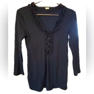 J Crew Knit Ruffled Neck 3/4 Sleeve Top